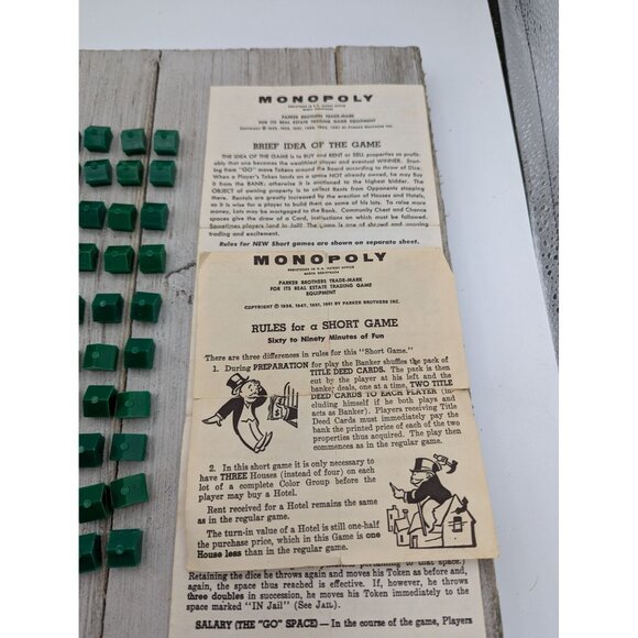 Vintage 1961 Monopoly Game Replacement Motels Houses Instructions Short Set #3 - Picture 2 of 4